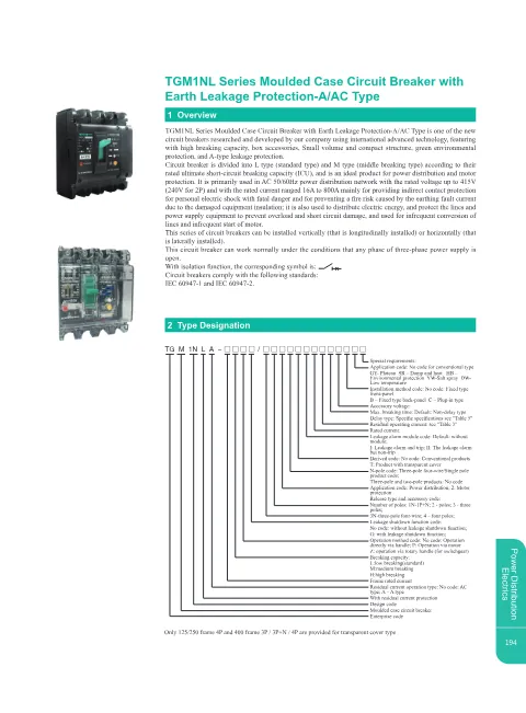 Trang bìa TGM1NL Series Moulded Case Circuit Breaker with Earth Leakage Protection (A/AC Type) Datasheet